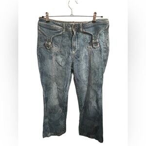 Women’s Washed Blue Denim Jeans with Pocket Buckle Detail